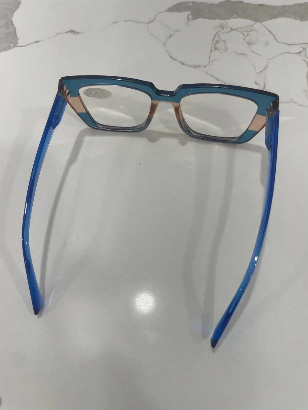 Blue and Tan Rectangular Reading Glasses (+3.00)